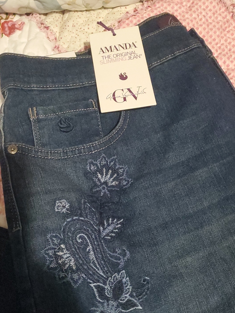 Amanda The Original Slimming Jean Embroidered Bootcut Jeans in Blue NWT